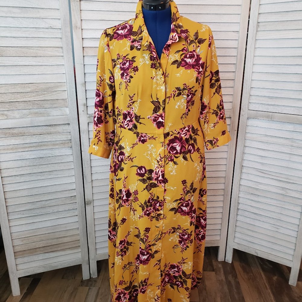 Time & Tru Yellow Floral Dress L